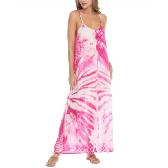 2/$15 NWT Raviya Tie Dye Maxi Swim Cover-Up Dress Magenta Pink Size M - Picture 1 of 13